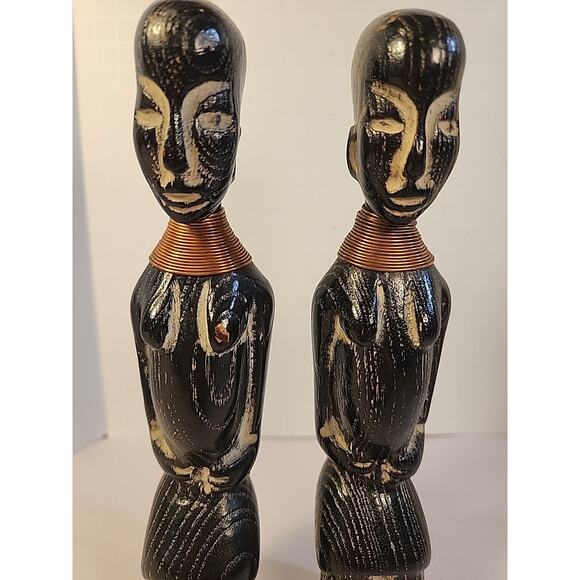 2 African Baule Tribal Fertility Figures Wood Hand Carved Waka Sona - Picture 2 of 9